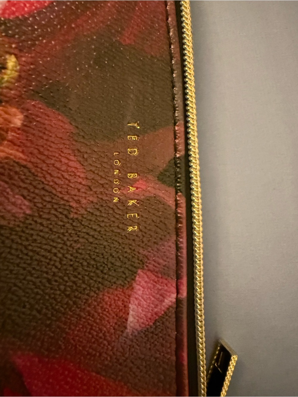 Ted Baker Floral Zip Pouch in Burgundy, Pink and Gold